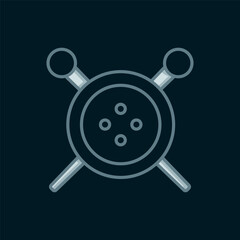 Obraz premium Line Sewing button and knitting needles icon isolated on black background. Clothing button. Flat filled outline style with shadow. Vector