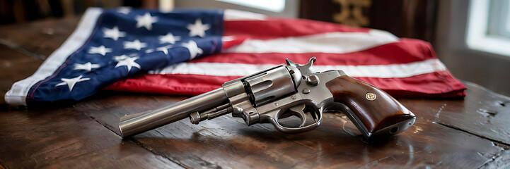 Revolver and American Flag. Generative AI