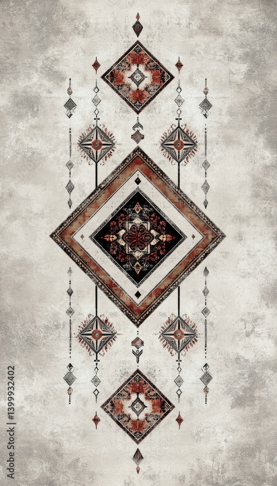 Aufkleber geometric pattern with ethnic motifs on textured background for design projects