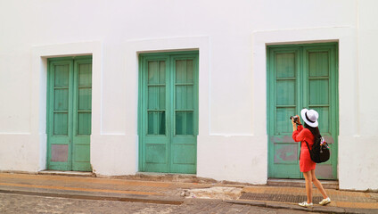 Female Traveler Taking the Picture of Impressive Street Art in Buenos Aires, Argentina, South...