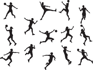 Volleyball Players Silhouettes Jumping and Playing with Ball
