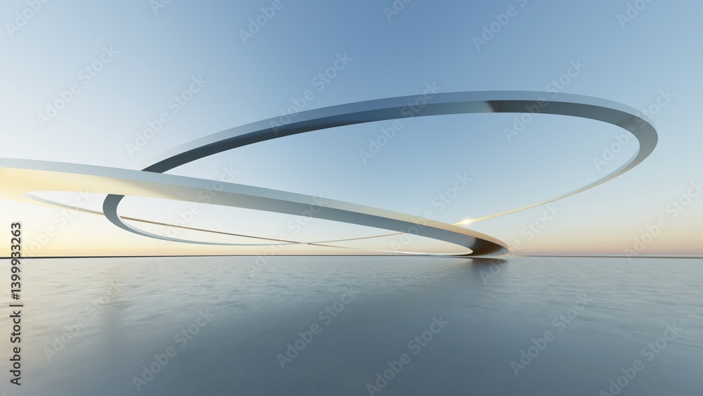 Poster 3d illustration of abstract minimal architecture background, geometric architectural with chrome or 