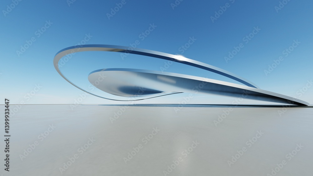 Aufkleber 3d illustration of abstract minimal architecture background, geometric architectural with chrome or 