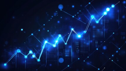 Dynamic visualization of a growing trend line with dots connected on a tech backdrop