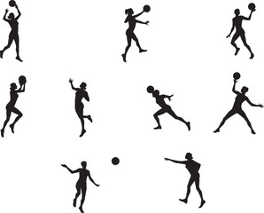 Volleyball Players Silhouettes Jumping and Playing with Ball