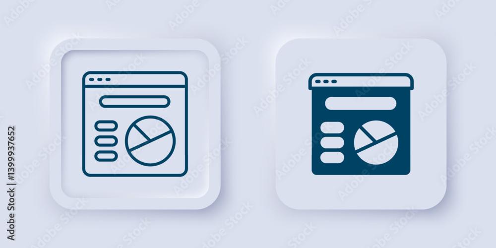 Poster filled and outline pie chart infographic icon isolated on grey background. diagram chart sign. squar