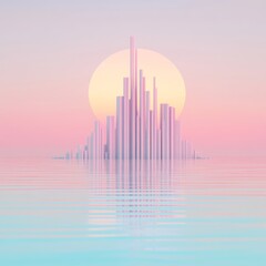 Abstract Pastel Cityscape of Vertical Rods Reflecting in Calm Water Surface