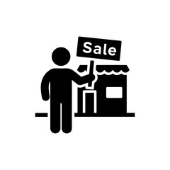 Person Holding Sale Sign in Front of Store Representing Sale Event