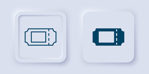 Filled and outline Cinema ticket icon isolated on grey background. Square button. Vector
