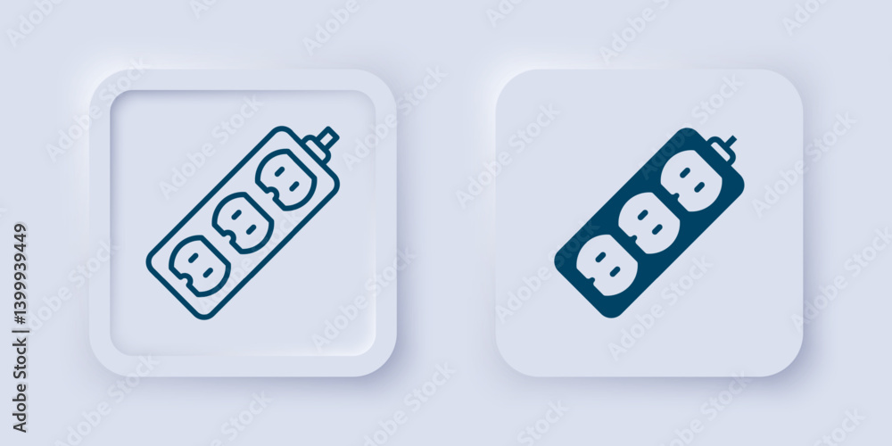 Poster filled and outline electric extension cord icon isolated on grey background. power plug socket. squa