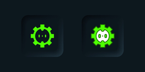 Green Electrical outlet icon isolated on black background. Power socket. Rosette symbol. Black square button. Vector