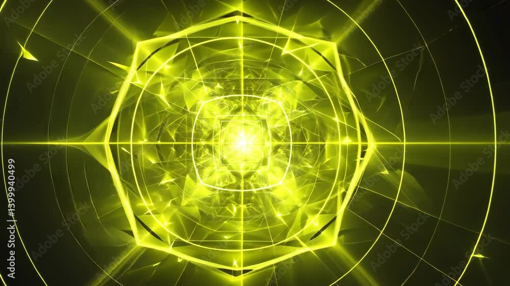 Aufkleber bright yellow geometric shapes create a tunnel effect with light in the center of the fractal design