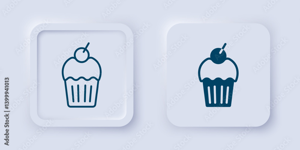 Poster filled and outline muffin icon isolated on grey background. square button. vector