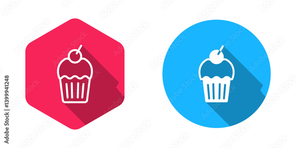 Poster filled and outline muffin icon isolated with long shadow background. vector