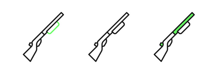 Set line Hunting gun icon isolated on white background. Hunting shotgun. Vector