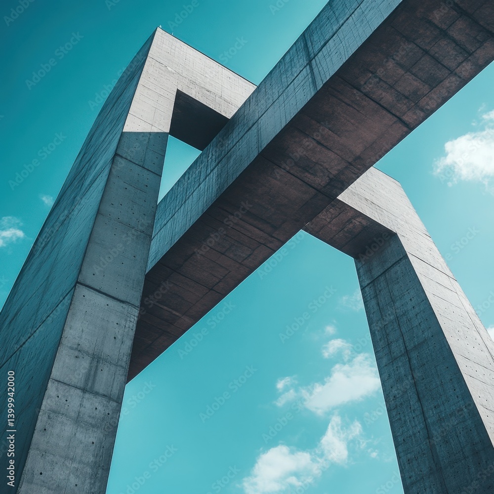 Poster modern concrete architecture under a vibrant blue sky creating a geometric abstract design with mini