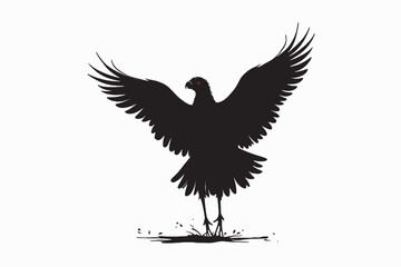 Majestic Eagle Silhouette with Wings Spread on White Background