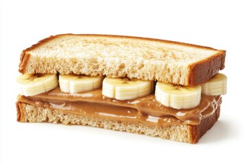 Delicious peanut butter and banana sandwich on white bread a classic comfort food snack for breakfast or lunch simple and healthy