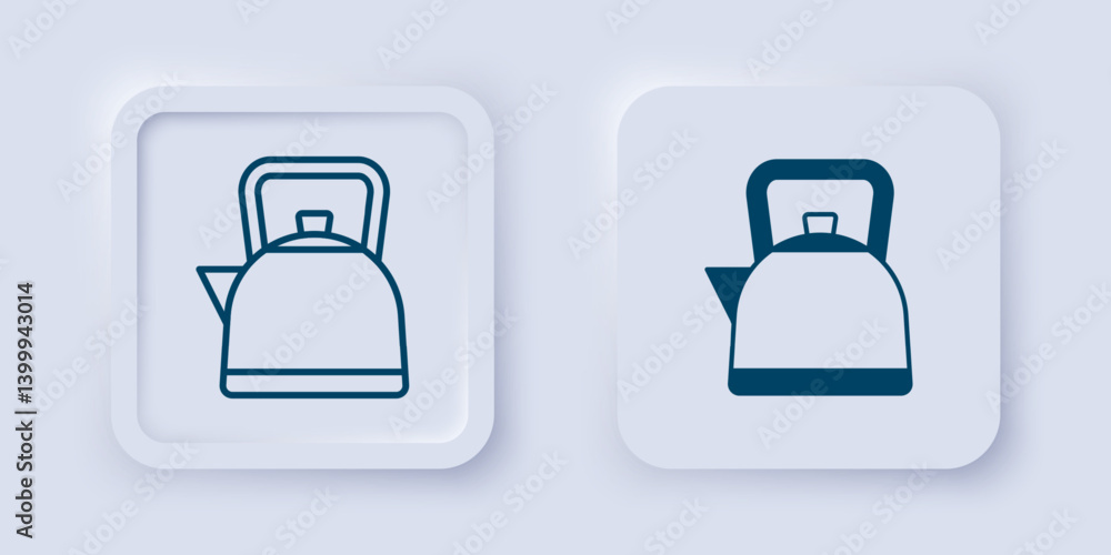 Poster filled and outline kettle with handle icon isolated on grey background. teapot icon. square button. 