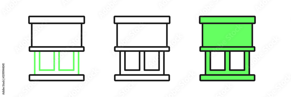 Poster set line window with curtains in the room icon isolated on white background. vector