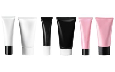 set of cosmetic cream bottles tubes mockup on transparent background