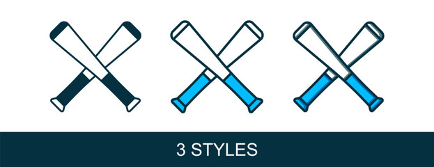 Filled outline Crossed baseball bat icon isolated on white background. Vector