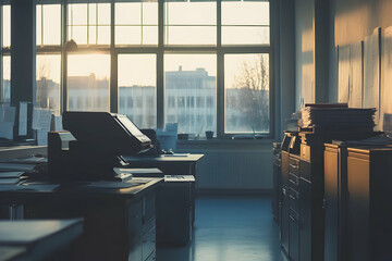 Photocopier in an office environment used for printing, scanning, and duplicating documents