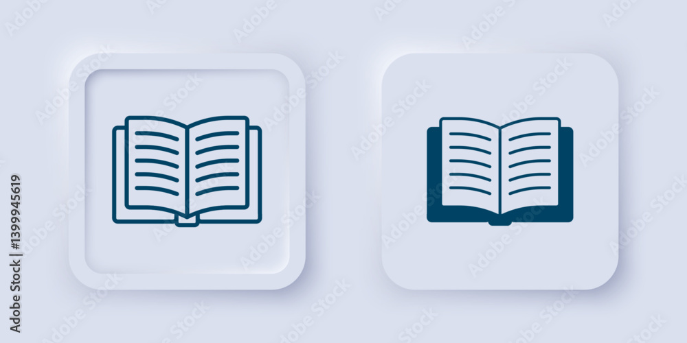 Poster filled and outline open book icon isolated on grey background. square button. vector