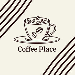 Minimalist Coffee Logo Design, Coffee Cup Icon with Beans, Modern Cafe Branding Symbol