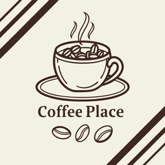 Minimalist Coffee Logo Design, Coffee Cup Icon with Beans, Modern Cafe Branding Symbol