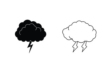 Cloud With Lightning Weather Icon Graphic Illustration Line Art Symbol Design