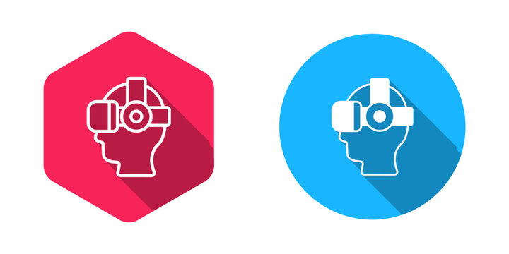 Filled and outline Virtual reality glasses icon isolated with long shadow background. Stereoscopic 3d vr mask. Optical head mounted display. Vector