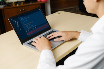 Software development programming on computer screen for modish application and program coding