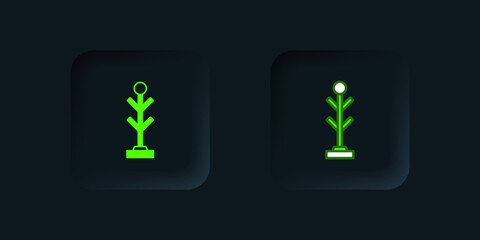 Green Coat stand icon isolated on black background. Black square button. Vector
