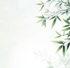 Obraz premium Bamboo sticks with green leaves on a white background