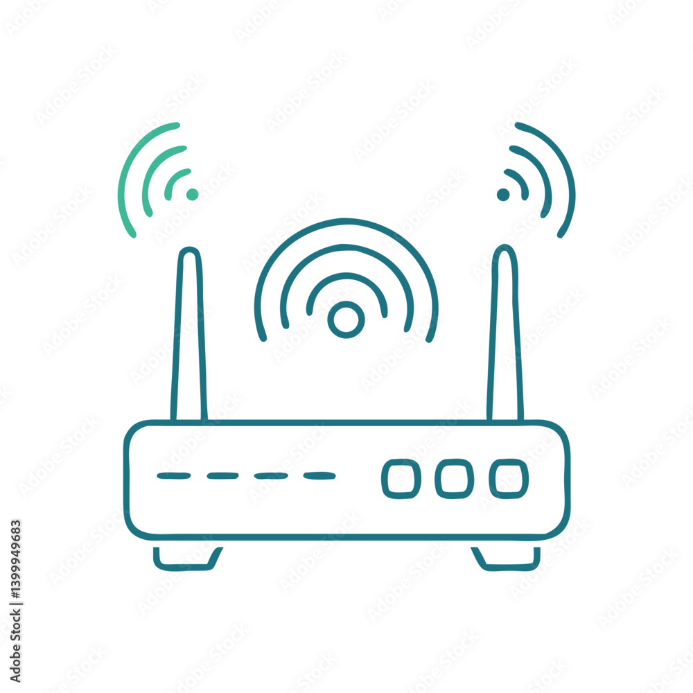 Poster wireless router icon with antennas and signal waves