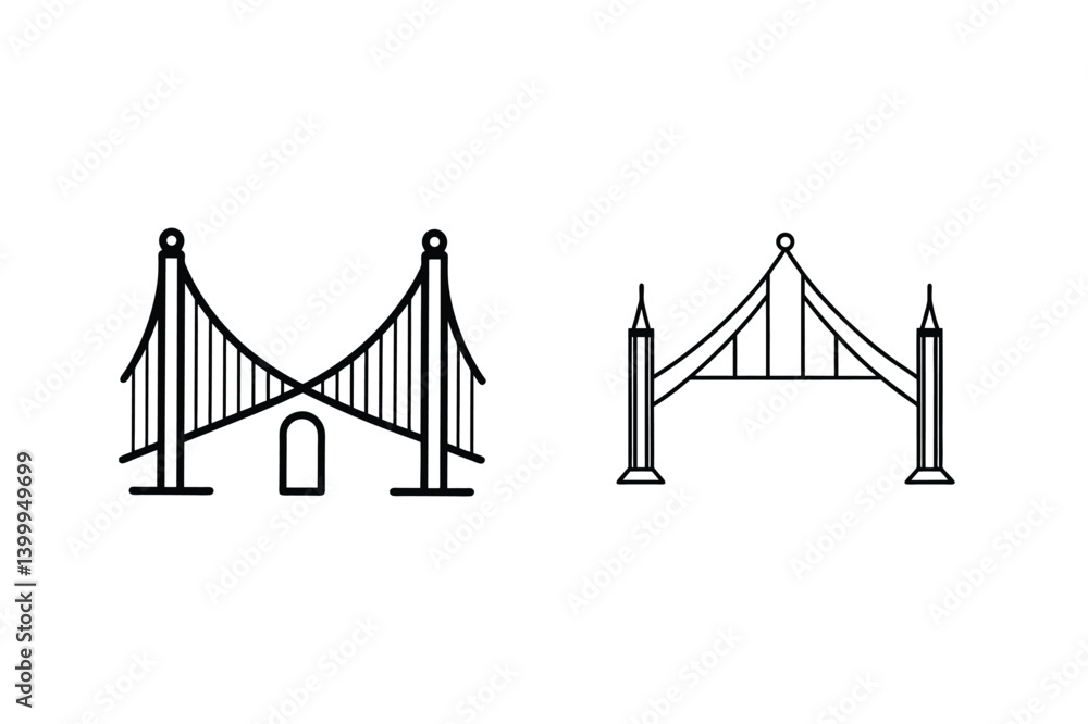 Poster Bridge Silhouette Vector Icons Two Different Bridge Structures In Outline Style