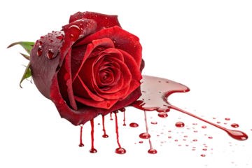 Red Rose with Blood Dripping on Transparent Background – Symbolic Dark Romantic Floral Art Design