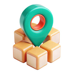 Teal Location Marker On Orange Blocks 3D On Transparent Background