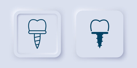 Filled and outline Dental implant icon isolated on grey background. Square button. Vector