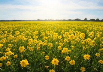 Golden Sunlit Meadow Vibrant Yellow Flowers. AI Generated