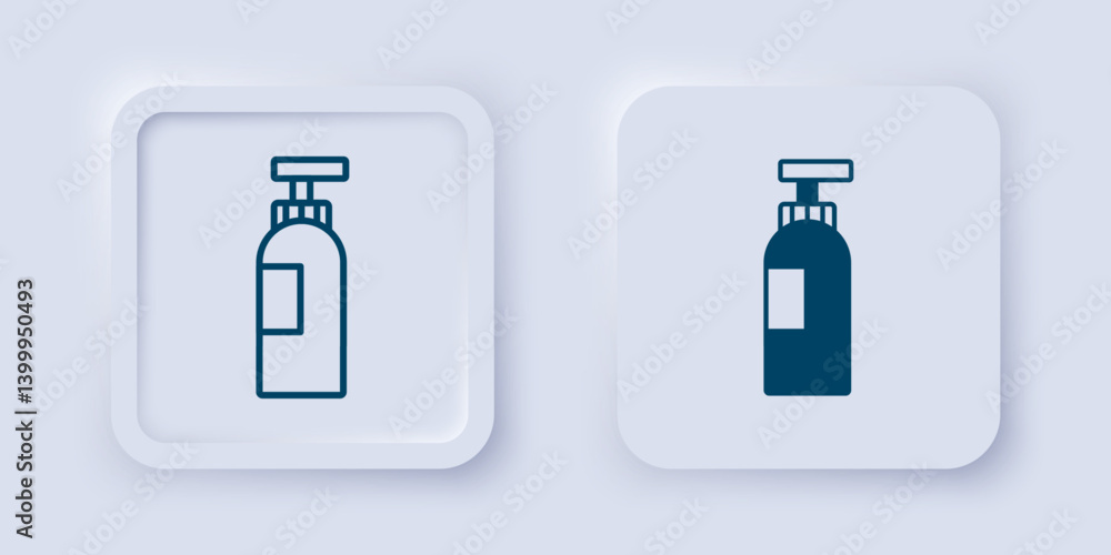 Poster filled and outline bottle of shampoo icon isolated on grey background. square button. vector
