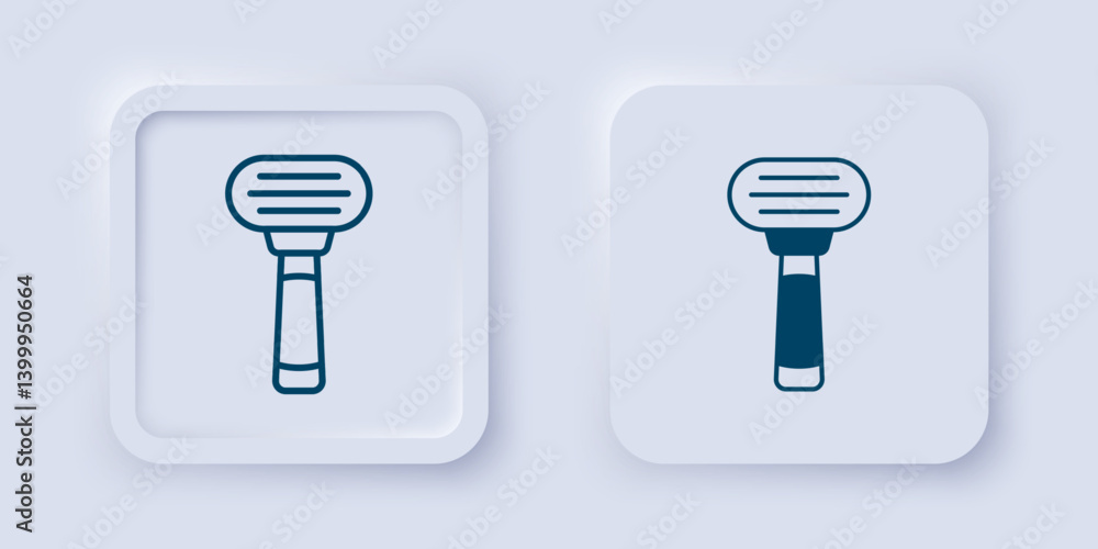 Poster filled and outline shaving razor icon isolated on grey background. square button. vector