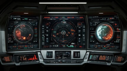 Obraz premium Futuristic spaceship cockpit with glowing digital displays