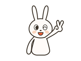 笑顔でピースサインをするかわいいうさぎの上半身イラスト