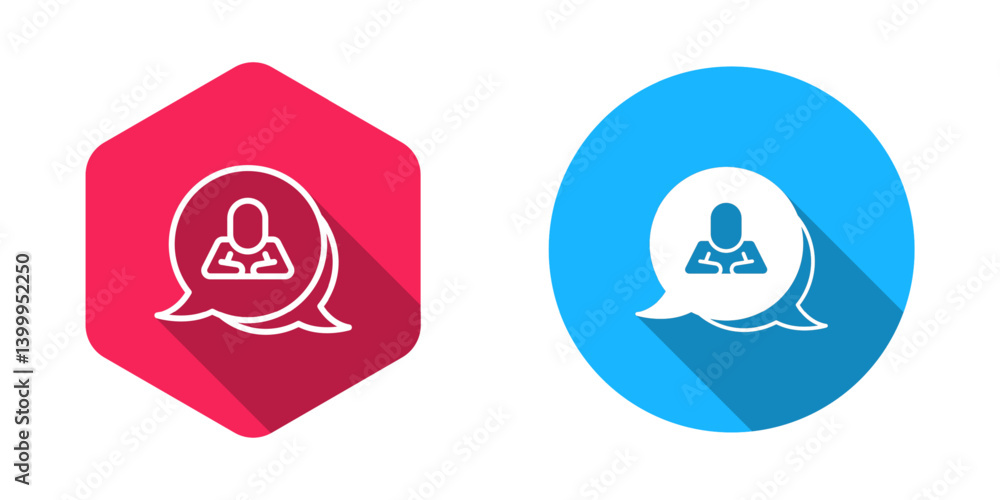 Poster filled and outline speech bubble chat icon isolated with long shadow background. message icon. commu