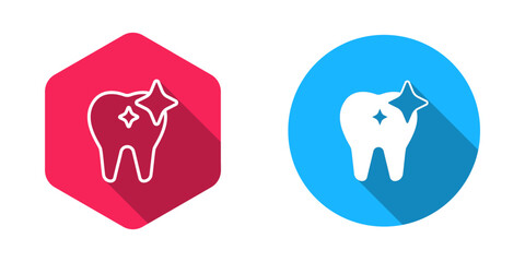 Filled and outline Tooth whitening concept icon isolated with long shadow background. Tooth symbol for dentistry clinic or dentist medical center. Vector