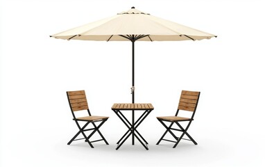 Outdoor bistro set under a cream umbrella