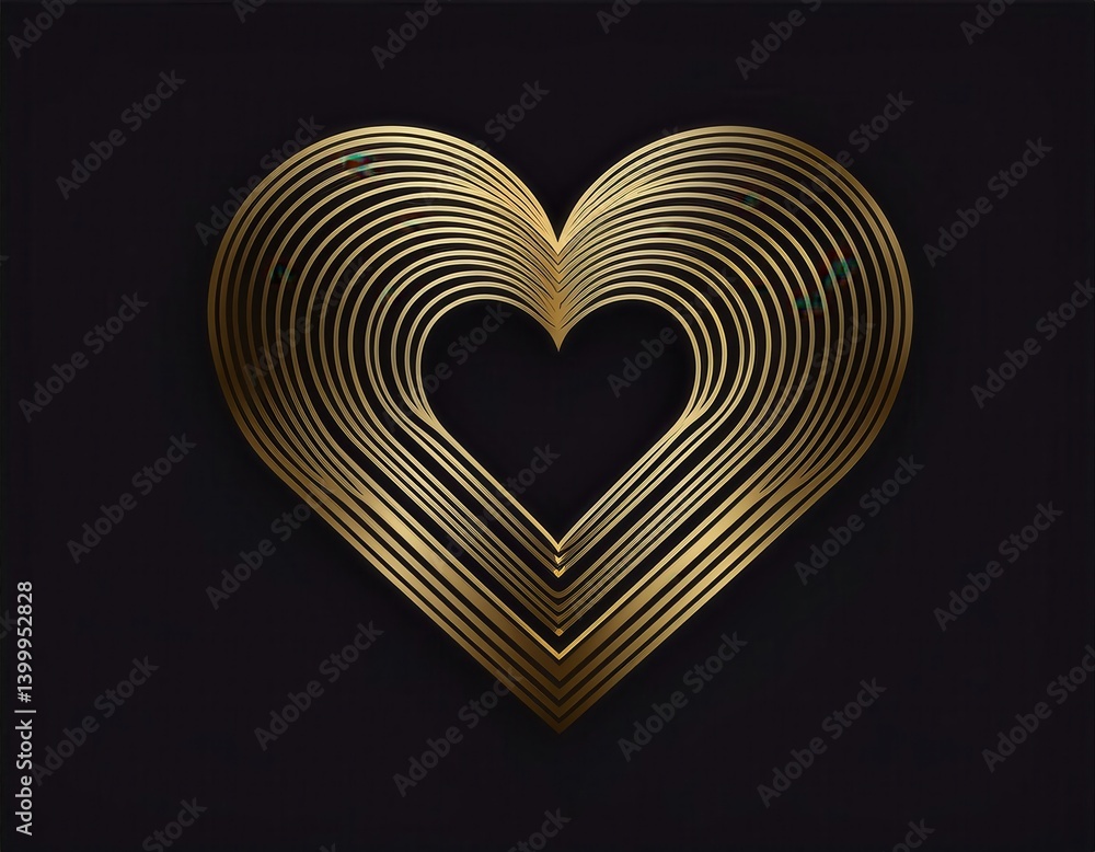 Poster elegant minimalist logo showcasing multiple golden hearts outlined with simple lines on a dark backg