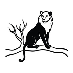 Smart Lion Silhouette on Tree Branch Vector Illustration